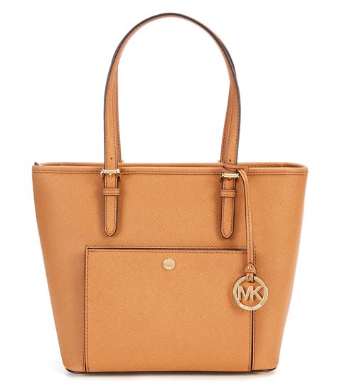 Michael Kors Jet Set Large Leather Snap Pocket Tote Acorn 